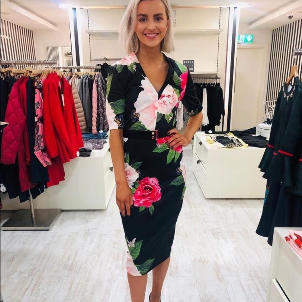 Ted Baker Black Floral Midi Dress